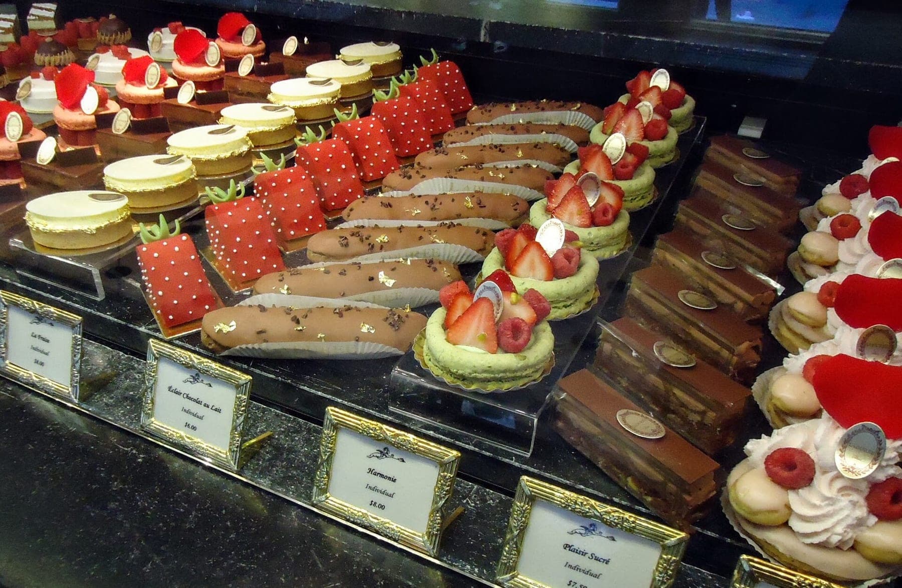 Pastries in a shop window along Madison Avenue
